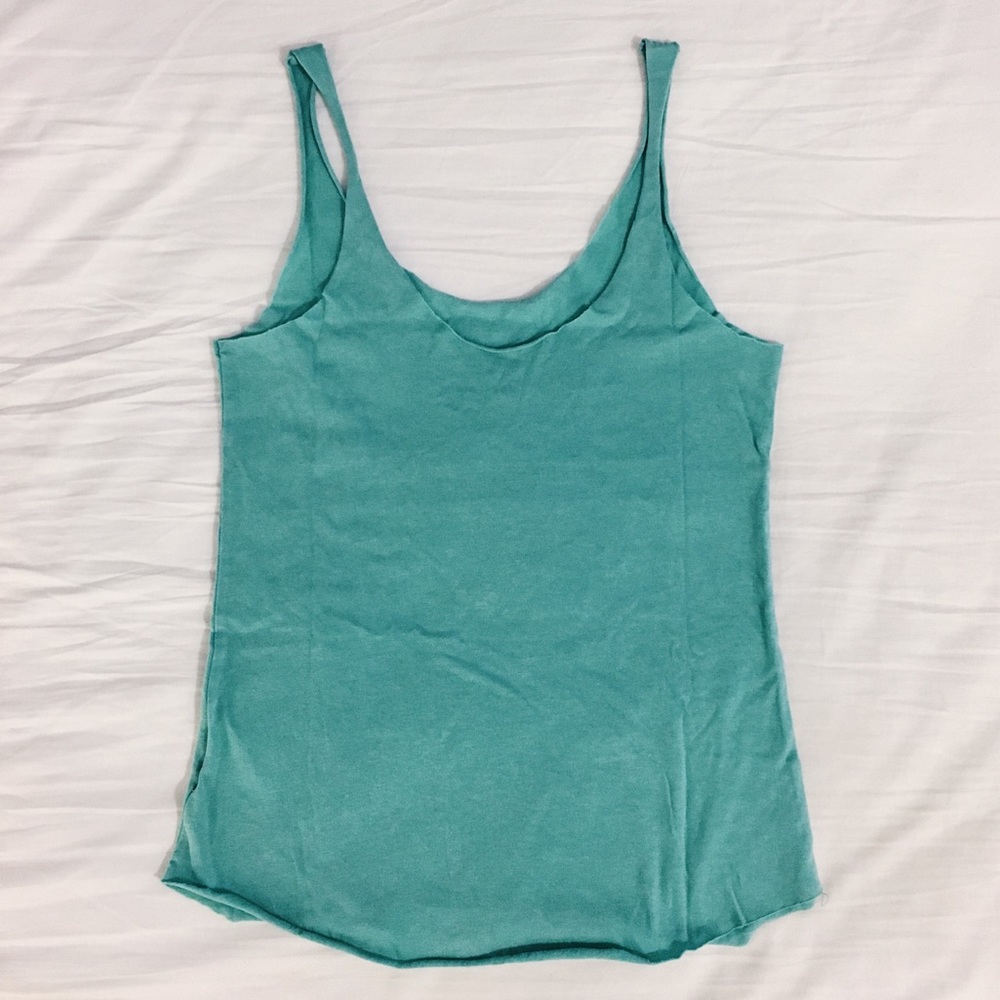Raw hem teal tank top